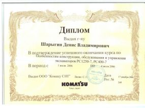 Сертификат Шарыгина Дениса - Camatsu
